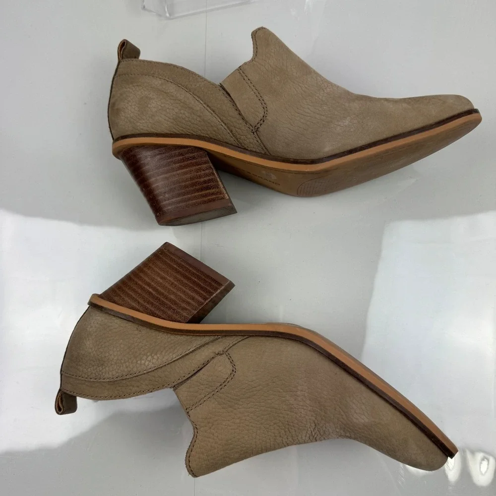 Lucky Brand Vennia‎ Ankle Booties Leather Block Heel Casual Tan Women Size 6.5
